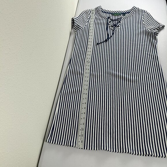 C Wonder Dress Womens Size M Navy White Striped Lace Up Textured Shift Nautical - Picture 12 of 13
